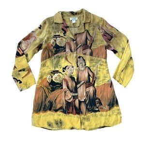 Vintage Citron Asian Inspired Silk Button Tunic Top - M